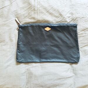 MZ Wallace grey/magnet detachable nylon pouch/clutch w/leather trim